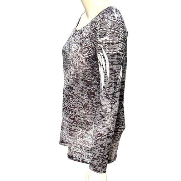 CCC Long Sleeve Embellished Top Rhinestones Abstract Aztec Eagle Feathers Medium - Picture 2 of 8